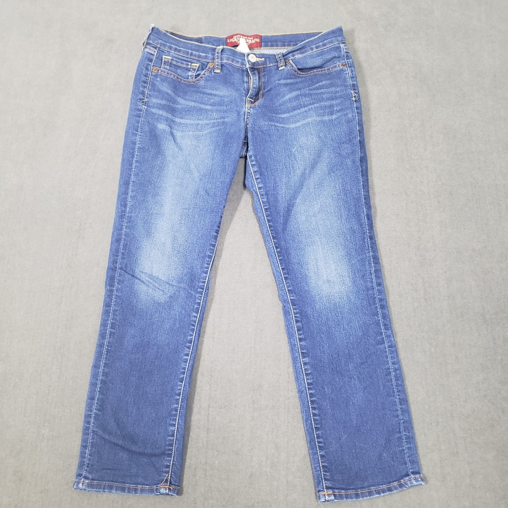 Lucky Brand Jeans Womens Size 8/29 Blue Straight Leg Mid Rise Whiskered Denim
